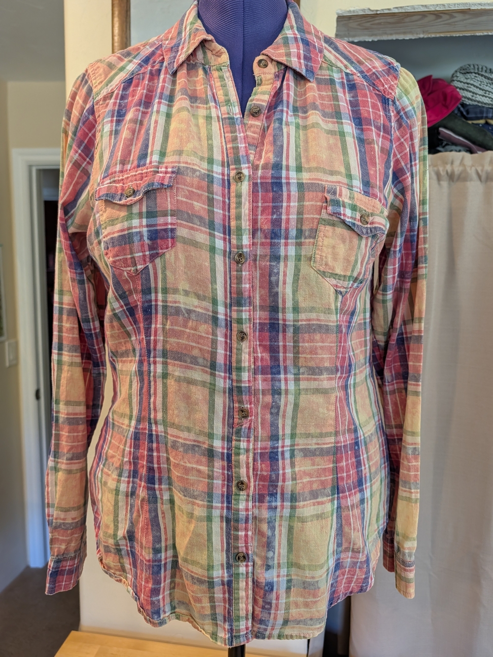 Plaid Button-Front Womens Shirt